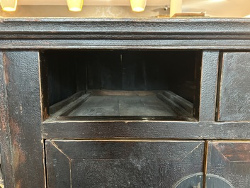 A Chinese wooden altar cabinet ('jia tang gui') with openworked ends, Guangdong/Fujian, late Qing/Republic