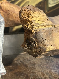 A large limewood sculpture of the crucified Saint Dismas, Germany, 16th C.