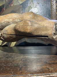 A large limewood sculpture of the crucified Saint Dismas, Germany, 16th C.