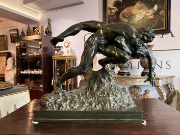 Jef Lambeaux (1852-1908): The wrestlers, green patinated bronze