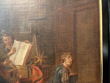 Vlaamse school, in de stijl van Gerard Thomas (1663-1720): Het atelier van de astronoom-geograaf, olie op doek, eerste helft 18de eeuw