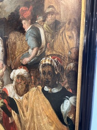 Prague school: The adoration of the magi, oil on panel, 17th C.