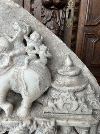 A fine Indian white marble parikha fragment with a Jain Thirthankara, probably Gujarat, 15th/16th C.