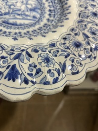 A blue and white Haarlem faience dish with 'The flight into Egypt', late 17th C.