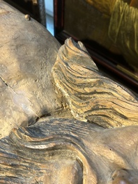 A large limewood sculpture of the crucified Saint Dismas, Germany, 16th C.