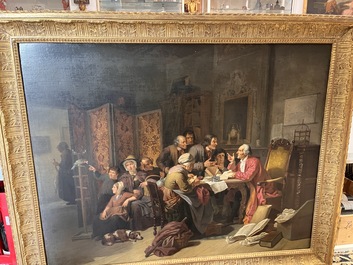 Joseph Geirnaert (1790-1859): 'Chez le notaire', oil on canvas, dated 1837