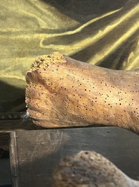 A large limewood sculpture of the crucified Saint Dismas, Germany, 16th C.