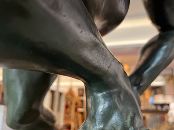 Jef Lambeaux (1852-1908): The wrestlers, green patinated bronze