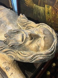 A large limewood sculpture of the crucified Saint Dismas, Germany, 16th C.