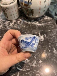 Eight Chinese blue and white wares, Kangxi and later