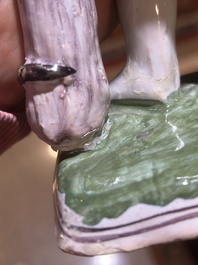 A polychrome Brussels faience allegorical sculpture depicting one of the four seasons, 19th C.