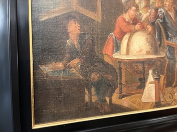 Vlaamse school, in de stijl van Gerard Thomas (1663-1720): Het atelier van de astronoom-geograaf, olie op doek, eerste helft 18de eeuw