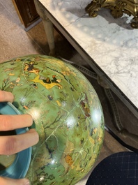 A large turquoise glass bowl painted with battle, hunting and polo scenes, Qajar, Iran, 19th C.