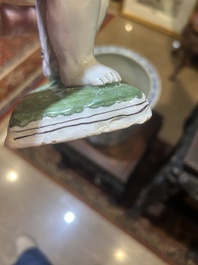 A polychrome Brussels faience allegorical sculpture depicting one of the four seasons, 19th C.