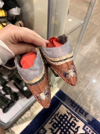 29 pairs of Chinese silk and cotton lotus shoes for bound feet, Qing and early 20th C.