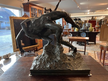 Jef Lambeaux (1852-1908): The wrestlers, green patinated bronze