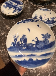 Eight Chinese blue and white wares, Kangxi and later