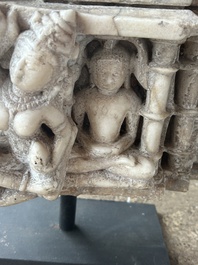 A fine Indian white marble parikha fragment with a Jain Thirthankara, probably Gujarat, 15th/16th C.