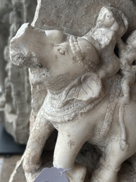 A fine Indian white marble parikha fragment with a Jain Thirthankara, probably Gujarat, 15th/16th C.