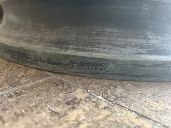 Eug&egrave;ne Louis Lequesne (1815-1887): Twee grote gepatineerd bronzen tuinbeelden van vrouwen naar de Antieken, gieterijstempel Durenne, Parijs, 19de eeuw