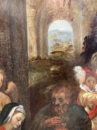 Prague school: The adoration of the magi, oil on panel, 17th C.