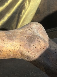 A large limewood sculpture of the crucified Saint Dismas, Germany, 16th C.