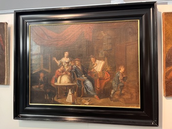 Vlaamse school, in de stijl van Gerard Thomas (1663-1720): Het atelier van de astronoom-geograaf, olie op doek, eerste helft 18de eeuw