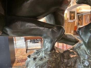 Jef Lambeaux (1852-1908): The wrestlers, green patinated bronze