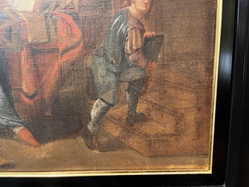 Vlaamse school, in de stijl van Gerard Thomas (1663-1720): Het atelier van de astronoom-geograaf, olie op doek, eerste helft 18de eeuw