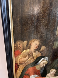 Prague school: The adoration of the magi, oil on panel, 17th C.