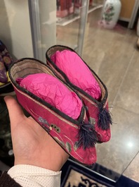 29 pairs of Chinese silk and cotton lotus shoes for bound feet, Qing and early 20th C.