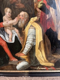Prague school: The adoration of the magi, oil on panel, 17th C.