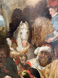 Prague school: The adoration of the magi, oil on panel, 17th C.
