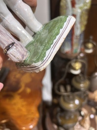 A polychrome Brussels faience allegorical sculpture depicting one of the four seasons, 19th C.