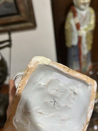 A polychrome Brussels faience allegorical sculpture depicting one of the four seasons, 19th C.