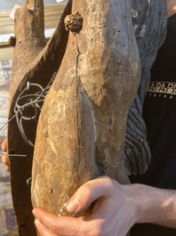 A large limewood sculpture of the crucified Saint Dismas, Germany, 16th C.