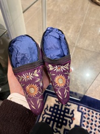 29 pairs of Chinese silk and cotton lotus shoes for bound feet, Qing and early 20th C.