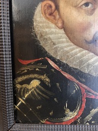 Flemish school: The Archdukes Albert and Isabella, oil on panel, 17th C.