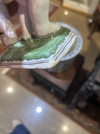 A polychrome Brussels faience allegorical sculpture depicting one of the four seasons, 19th C.