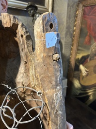 A large limewood sculpture of the crucified Saint Dismas, Germany, 16th C.