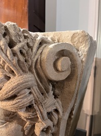 A large French architectural carved stone fragment with the head of Ceres, 19th C.