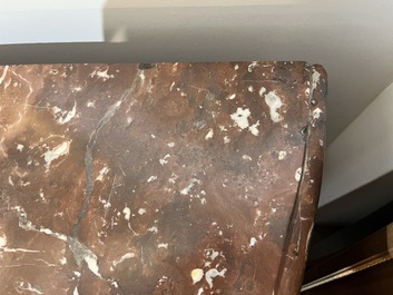 Jean-Charles Ellaume (1714 &ndash; 1763) and Antoine Nicolas: A small Louis XV marquetry chest of drawers with gilt bronze mounts and red marble top