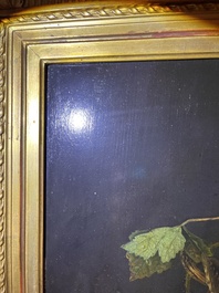 Ad&egrave;le Evrard (1792-1889): Hunting still life with grapes and poultry, oil on panel, dated 1820