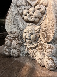 A pair of carved stone pedestals in the Neo-Renaissance style, 19th C.