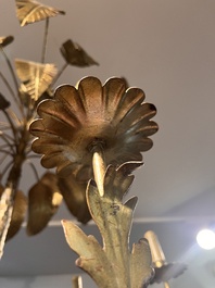 A Hollywood Regency style patinated metal six-light palm tree chandelier, 20th C.