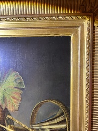 Ad&egrave;le Evrard (1792-1889): Hunting still life with grapes and poultry, oil on panel, dated 1820