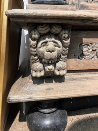 A Dutch elaborate carved oak Renaissance four-door cupboard, 17th C.