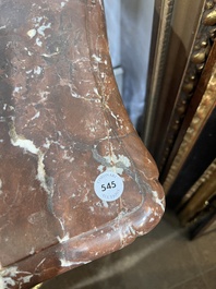 Jean-Charles Ellaume (1714 &ndash; 1763) and Antoine Nicolas: A small Louis XV marquetry chest of drawers with gilt bronze mounts and red marble top