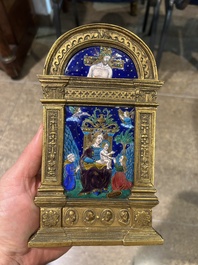 Two Limoges enamel plaques and a pax with religious subjects, 19th/20th C.