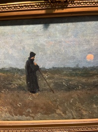 Franz Courtens (1854-1943): Musing at the setting sun, oil on canvas marouflated on board